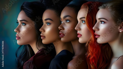 Group Portrait of Beautiful Women with Diverse Skin Tones and Hair Colors