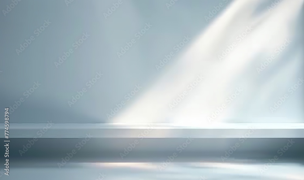 Minimalist background for product presentation, showcasing shadows and light from windows against a light blue wall. Made with generative AI technology. Minimalist background for product presentation, showcasing shadows and light from windows against a light blue wall. Made with generative AI technology.