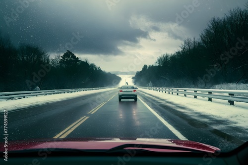 Weathers metamorphosis, mixed rain and snow seen from car