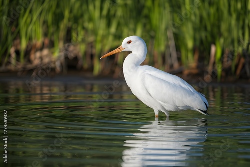 White bird stands gracefully in serene waters, a tranquil image © Jawed Gfx