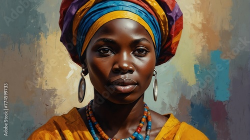 typical traditional gambian woman abstract portrait oil pallet knife paint painting on canvas with large brush strokes art illustration on plain white background from Generative AI photo