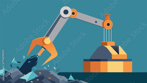Closeup of a mechanical arm picking up s metal from a heap of discarded materials ready to be melted down and repurposed in an effort to reduce