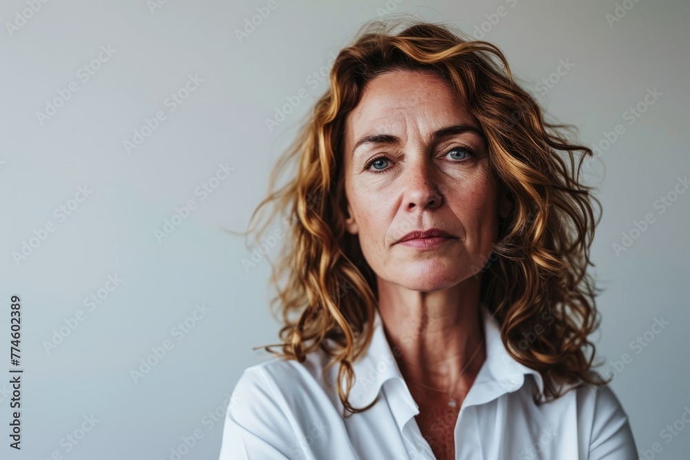 Portrait of serious mature businesswoman looking at camera while standing against grey background Portrait of serious mature businesswoman looking at camera while standing against grey background