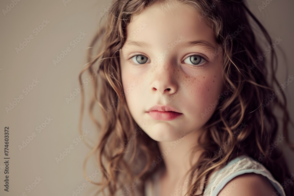 Portrait of a beautiful little girl with freckles on her face Portrait of a beautiful little girl with freckles on her face