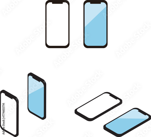 アイソメトリック スマホ スマートフォン モバイル 携帯電話 アイコン イラスト素材セット