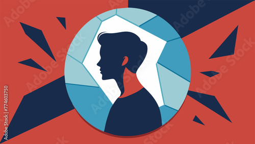 A distorted fragmented image of a person ped behind a broken mirror. This symbolizes the enment of projection where ones own insecurities hold