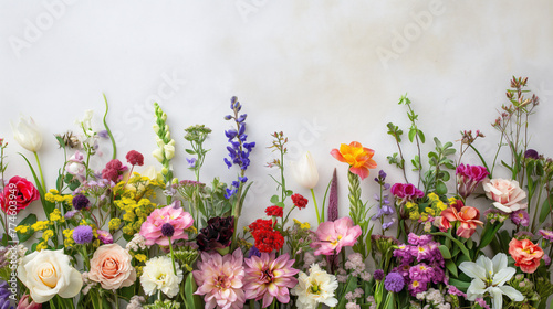 colorful wild flowers and roses, carnations, lilies, orchids, and tulips , mothers'day banner concept