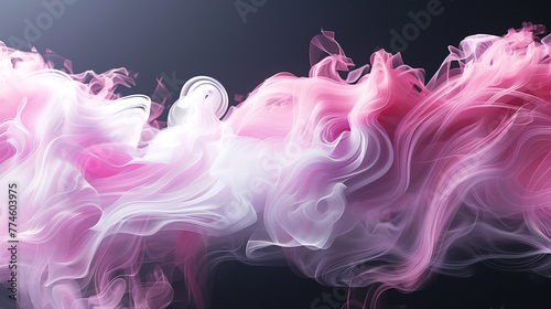 3D render Pastel pink and white liquid flowing in the air on a black background.