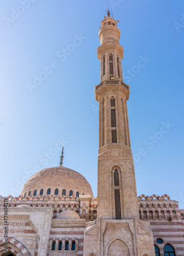 Beautiful Al Mustafa Mosque in Old Town of Sharm El Sheikh in Egypt, at sunset