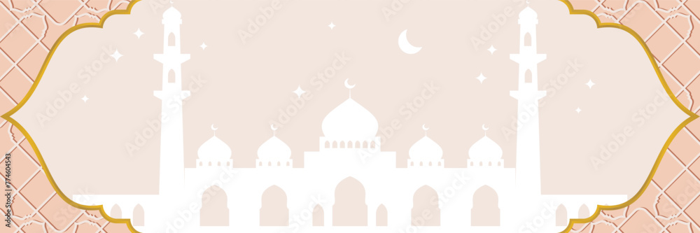 Luxury Islamic background, with mosque, star and dome icons. Banner template with empty space for text. vector illustration of Islamic holidays