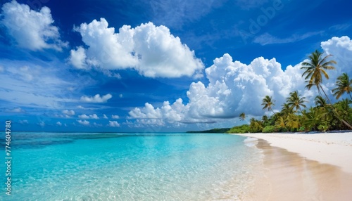 Beautiful tropical beach with blue sky and white clouds abstract texture background