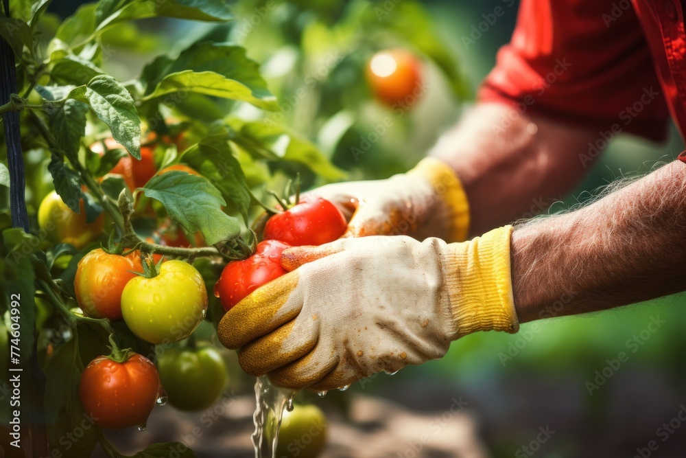 Local Tomato Farmer ripening tomatoes from garden, organic and healthy local product ...