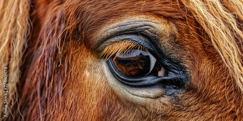 Título Olho marrom de um cavalo de perto