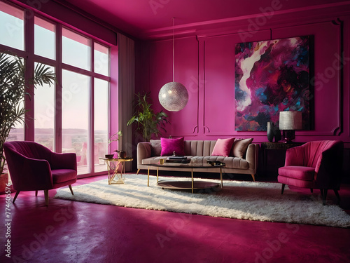 Deep purple-coloured living room interior concept  photo