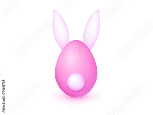 Pink easter egg with funny ears of rabbit a back view isolated on white background. 3D design elements for Happy Easter concept. Vector illustration.