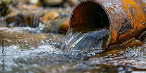 Close-up of a rusty pipe with water flowing out of it