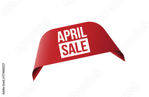 April sale red ribbon label banner. Open available now sign or april sale tag.