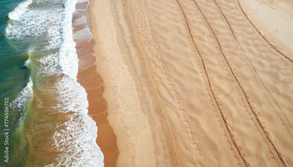 Sand beach with Ocean wave on top view background texture Sand beach with Ocean wave on top view background texture