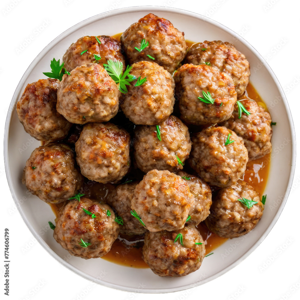 Königsberger Klopse Meatballs crafted from minced pork or veal, presented against a transparent background