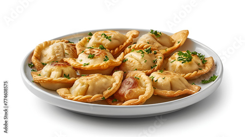 A Plate of Dumplings Pot Stickers Fried Dumplings Steamed Dumplings 