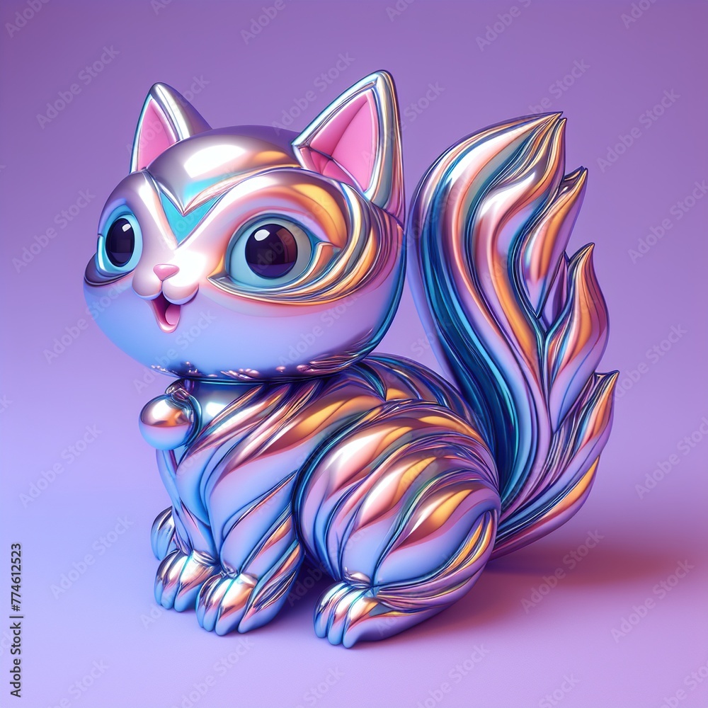 a beautiful metallic kitten on a lilac background