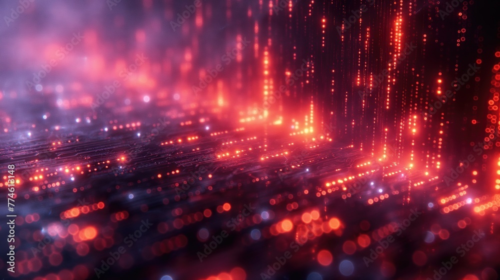 Obraz premium Glowing Red Binary Code Data Stream