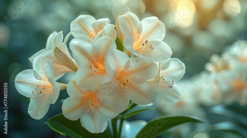  A close-up of a group of flowers with a blurred background featuring flowers in both the foreground and background