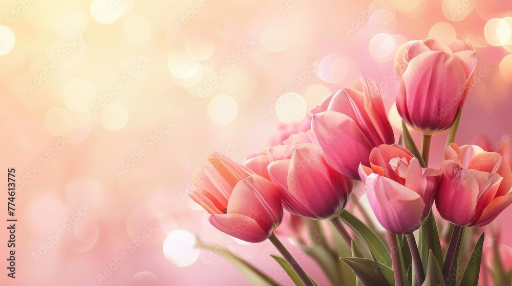 Soft Pink Tulips with Golden Bokeh for Mother's Day