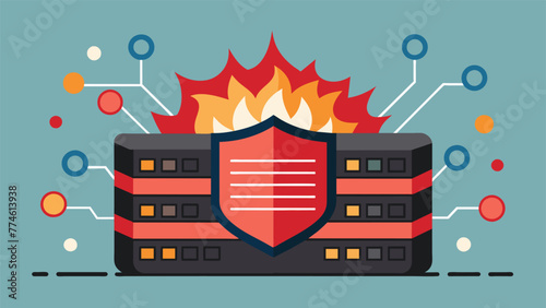 A detailed shot of a firewall device with flashing lights and intricate wires symbolizing its crucial role in protecting the network from