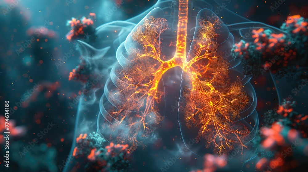 Human Respiratory System with Pathogen Illustration Human Respiratory System with Pathogen Illustration