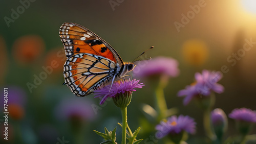 A Viceroy Butterfly with Bold Black and White Stripes Perches on a Vibrant Orange Milkweed Plant in Summer © Phuripath