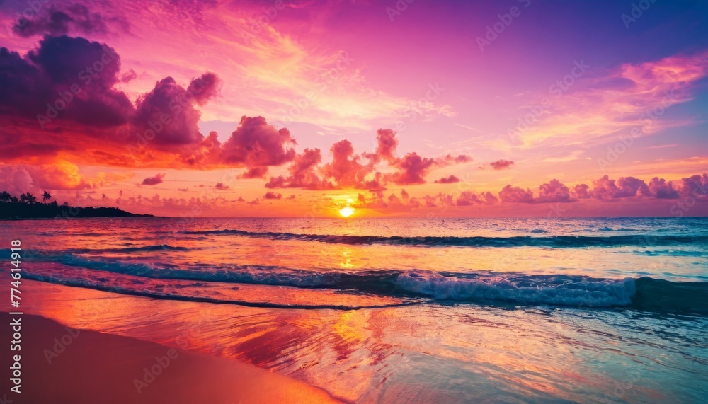 Wonderful sunset sky along the beach background illustration concept