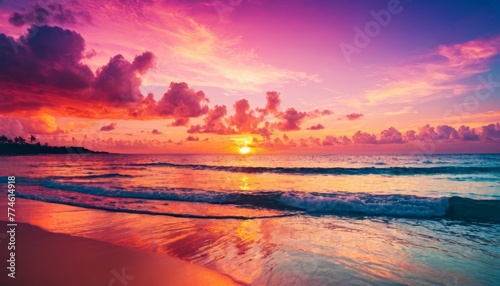 Wonderful sunset sky along the beach background illustration concept © SANTANU PATRA