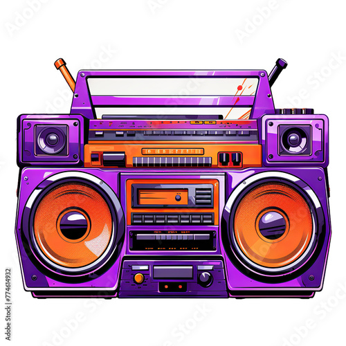 illustration of music orange purple boombox, Isolated on transparent PNG background, Generative ai © Rajesh