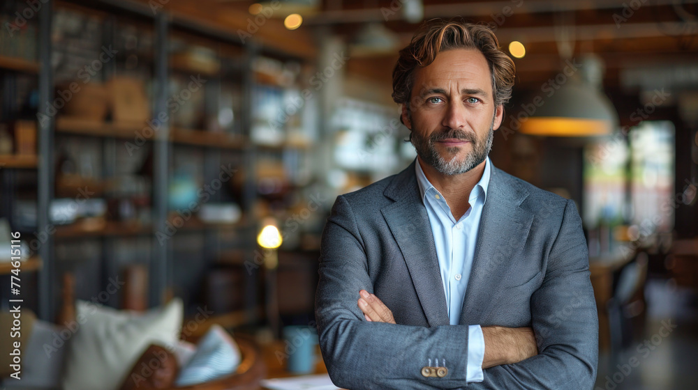 A business man in a modern high-rise office setting. A business man in a modern high-rise office setting.