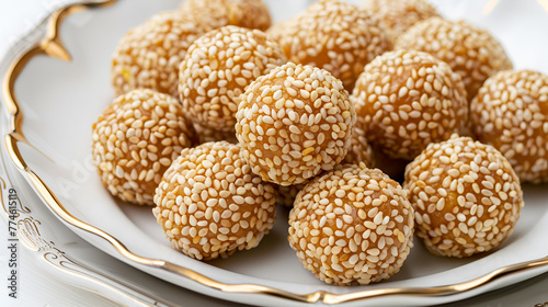 A Plate of Sesame Balls Asian Food Asian Appetizer Chinese Food Chinese Appetizer Aspect 16:9