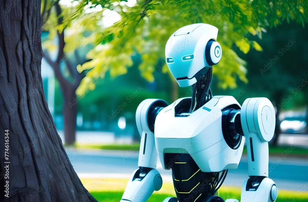 A futuristic robot in nature. A futuristic robot in nature.