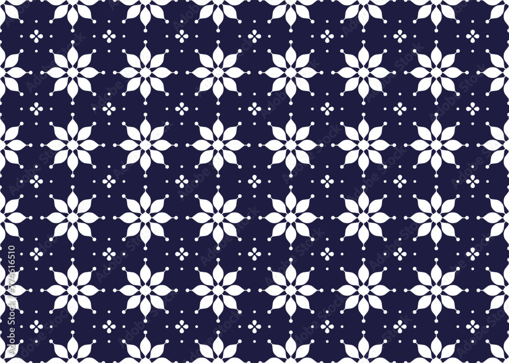 Symbol geometric white flowers design on dark blue background seamless fabric ethnic pattern for cloth carpet wallpaper wrapping etc. Symbol geometric white flowers design on dark blue background seamless fabric ethnic pattern for cloth carpet wallpaper wrapping etc.