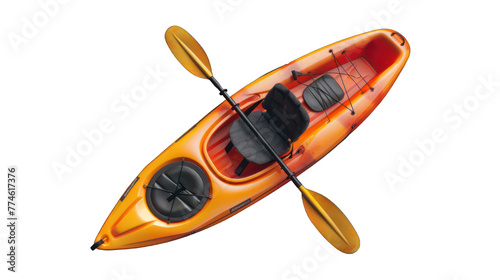 Orange-yellow plastic whitewater kayak on transparent background