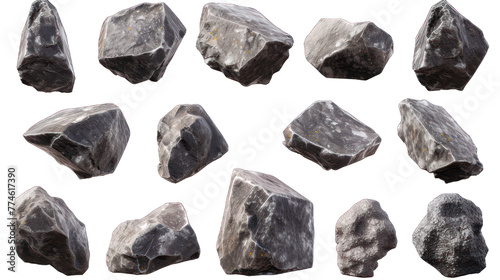 A group of isolated rocks on a transparent background.