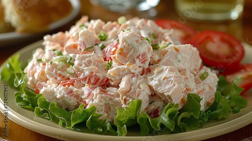   A close-up of a plate with lettuce  tomatoes  and other foods on a table