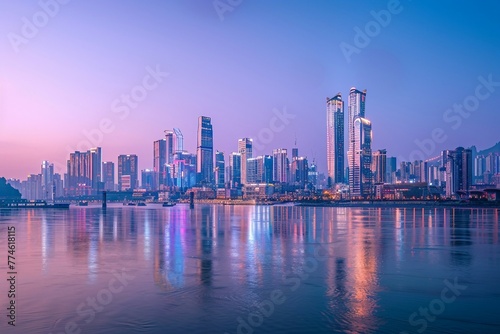 a city skyline with a body of water in the foreground © Robert