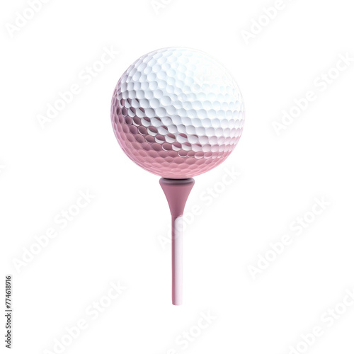 A golf ball positioned on a tee against a transparent Background