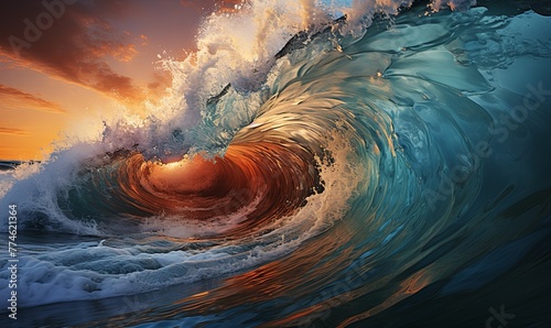 Majestic Wave Crashing in Ocean photo