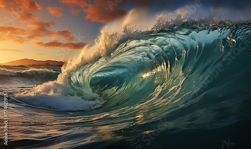 Majestic Wave Crashing in Ocean photo
