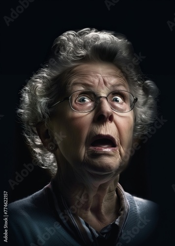 portrait of a funny old lady with a shocked expression