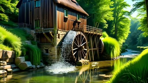 House with watermill in the river