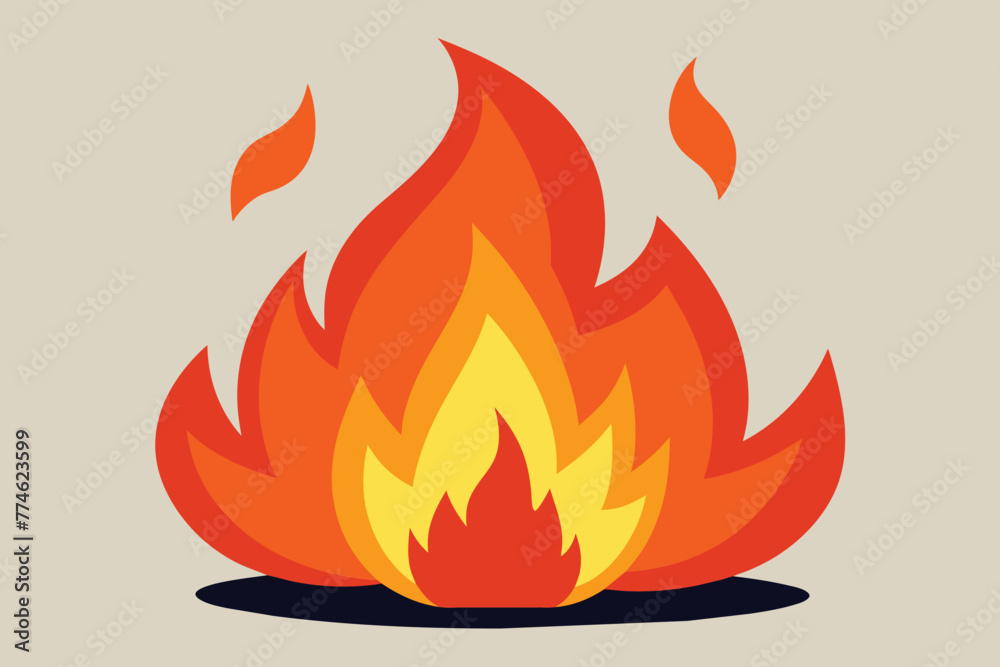Set of fire flames, burning bonfire, campfire, fireball, heat wildfire cartoon vector illustration - obrazy, fototapety, plakaty 