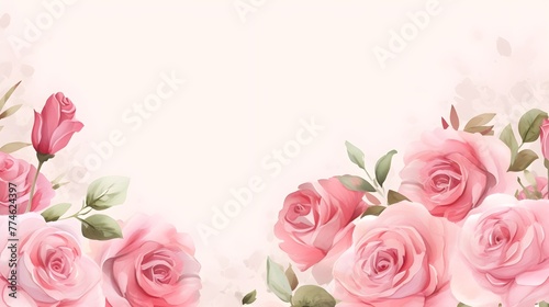 Watercolor painting of pink rose gradient pink to white background with copy space, wedding invitation card, banner wallpaper Valentine's day romantic art 