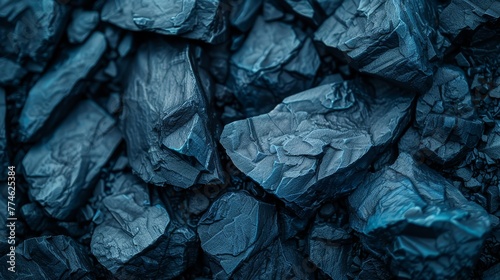  A close-up of a rock pile with a blue tint on top